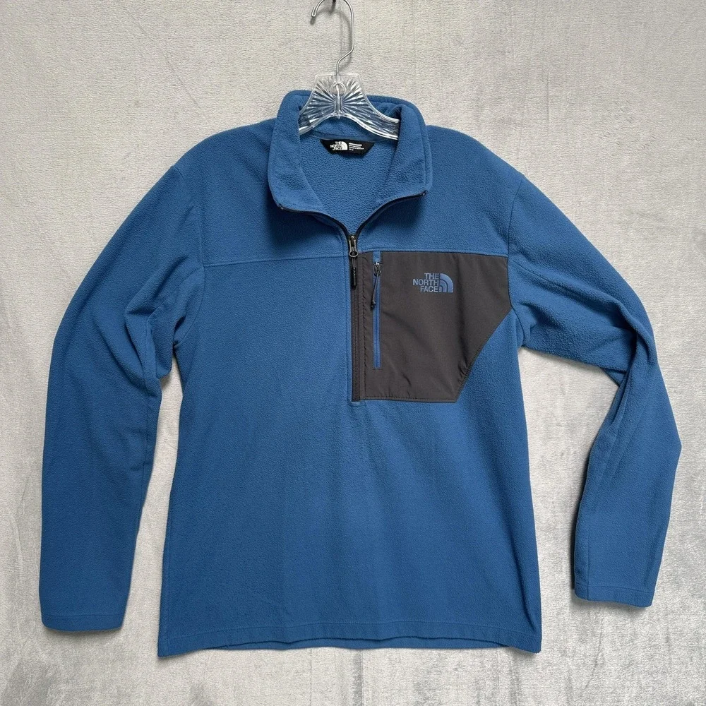 The North Face Fleece Pullover Mens Medium Blue 1/4 Zip Chest Pocket‎ Hiking